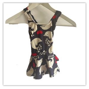 hanna andersson 80 18-24mo girls red hearts & white dolphins bathing suit